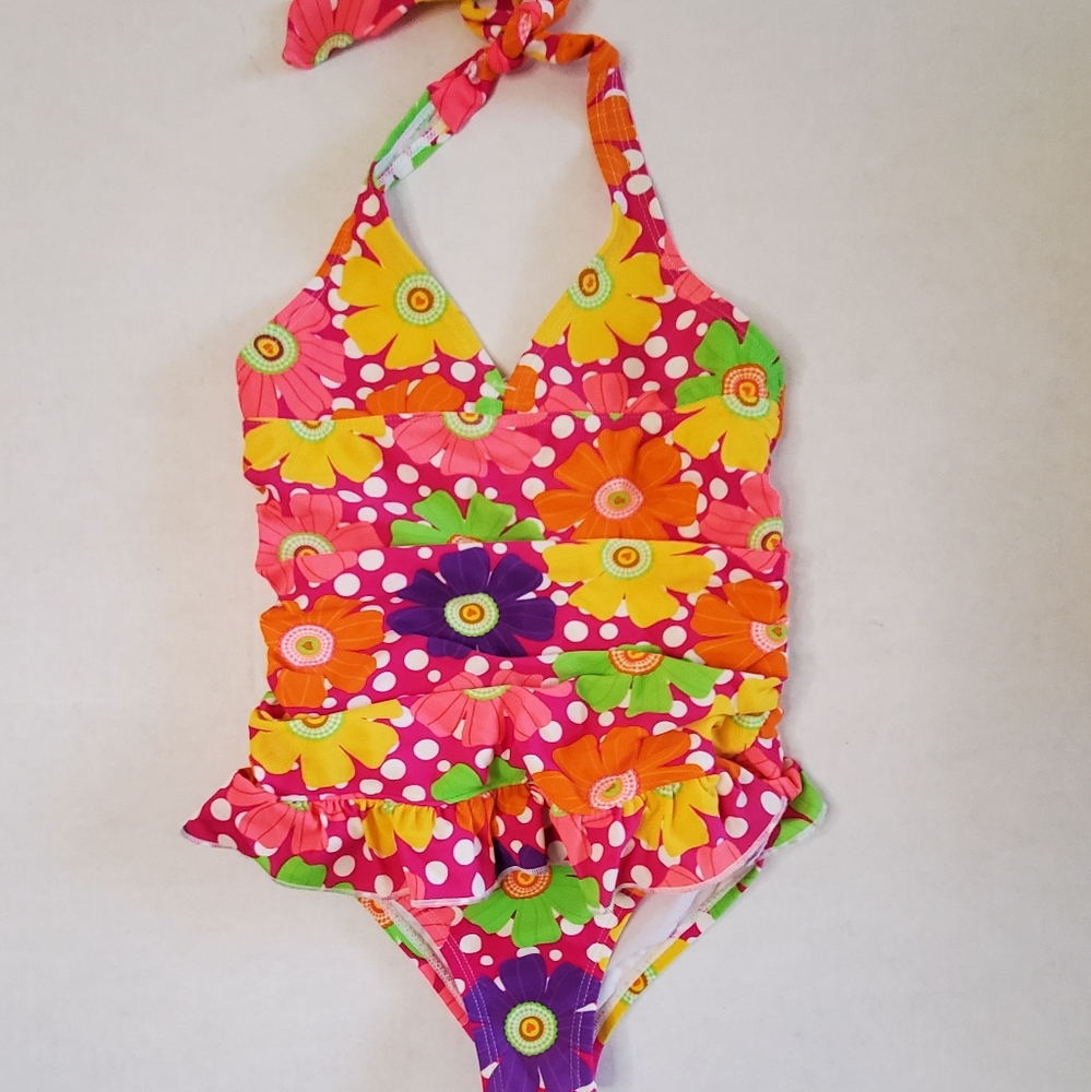 Girl's One-piece Halter 50's style Floral Swimsuit Size 6